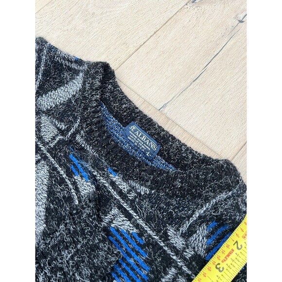 Vintage ST. ALBANS Gray with Blue Abstract Knit Sweater Men's Size L Grandpa - Picture 5 of 6